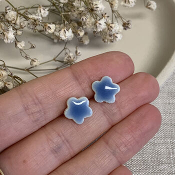 Small Blue Forget Me Not Ceramic Earrings, 2 of 8