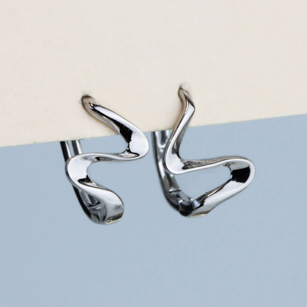 Sterling Silver Wave Huggie Hoop Earrings, 1 of 6