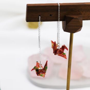 Japanese Paper Origami Crane Ear Threaders, 3 of 11