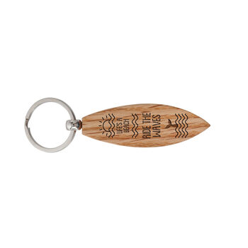 Loft 'Life's A Beach, Ride The Waves' Oak Surfboard Keyring | Birthday | Keepsake | Novelty Keyring, 2 of 2