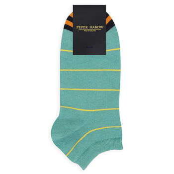 Retrostripe Cream And Thinstripe Teal Men's Trainer Socks, 5 of 7