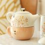 Dusky Pink Floral Bee Ceramic Teapot And Cup Set, thumbnail 1 of 12