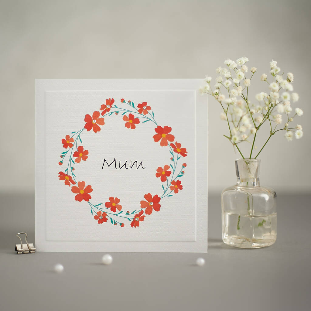 Handmade 'Mum' Floral Wreath Greetings Card, 1 of 2