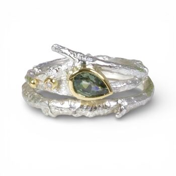 Green Sapphire And Diamond Elvish Twig Engagement Ring, 4 of 7