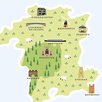 Map Of Worcestershire Print By Pepper Pot Studios | notonthehighstreet.com