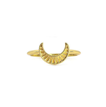 Gold Plated Engraved Selene Moon Stackable Ring, 3 of 7