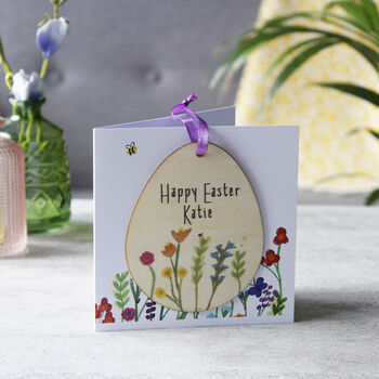 Personalised Easter Floral Wooden Decoration And Card, 5 of 6