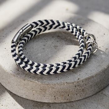 Men's Personalised Herringbone Leather Message Bracelet, 3 of 6