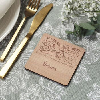 Set Of Four Place Setting Map Square Personalised Coasters, 8 of 8
