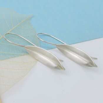 Brushed Silver Willow Leaf Earrings, 4 of 5