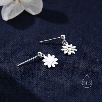 Sterling Silver Daisy Drop Stud Earrings, 4 of 10