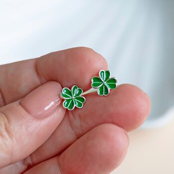 Enamel Four Leaf Clover Earrings, 5 of 8