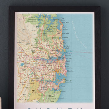 Framed And Personalised Sydney Australia Map Print, 3 of 6