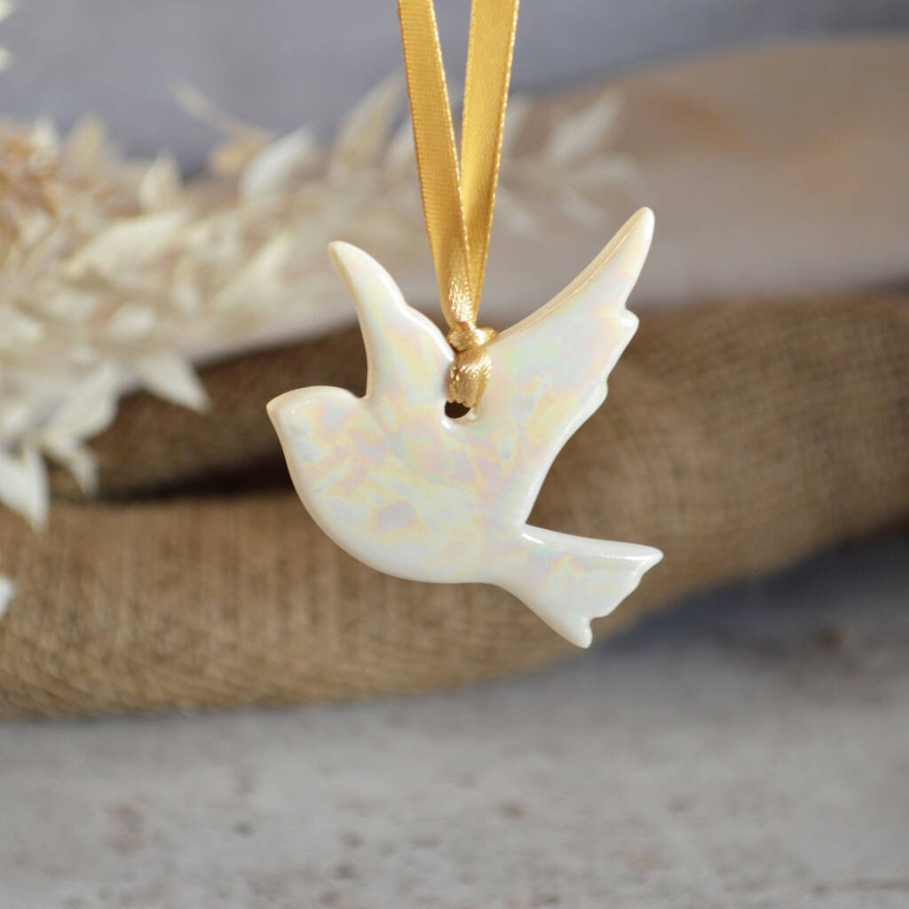 Mini Dove Hanging Decoration With A Subtle Pearl Finish, 1 of 8