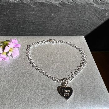 I Love You Sterling Silver Personalised Heart Bracelet, 4 of 5