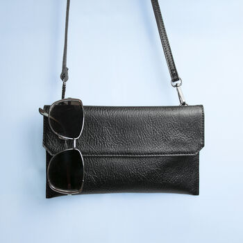 Personalised Black Leather Clutch Bag, 2 of 12