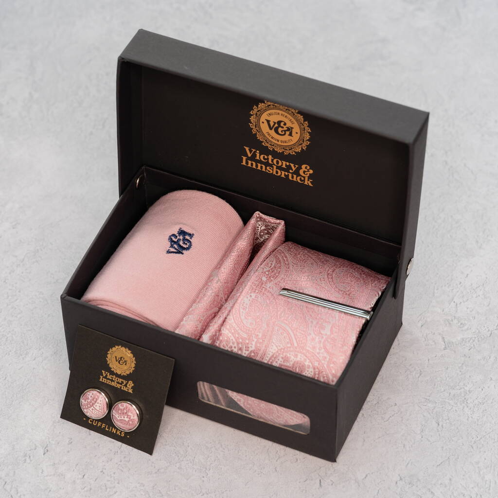 Dusty Pink Wedding Tie Set And Socks Groomsmen Gift, 1 of 8