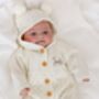 Cream Chunky Knit Personalised Embroidered Long Sleeve Pramsuit With Hood, thumbnail 3 of 9