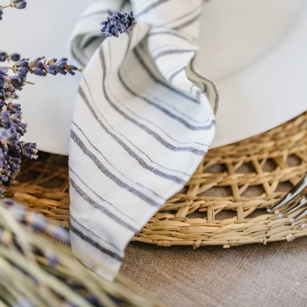Grey Striped Linen Napkins By Truffle Tablescapes