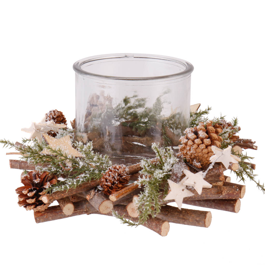 frosted woodland christmas pillar candle holder gift by dibor