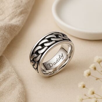 Men’s Personalised Oxidised Sterling Silver Chain Spinner Ring – 8mm, 3 of 10