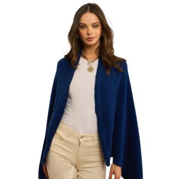 Navy Blue 100% Cashmere Multi Ways Button Poncho Gift Boxed, 3 of 10