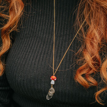 Gold Plate Red Mushroom And Raw Quartz Pendant Necklace, 3 of 6