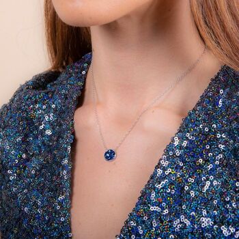 Blue Druzy Crystal Round 925 Sterling Silver Necklace, 2 of 5