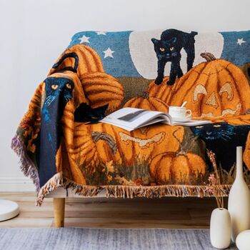Halloween Black Cat And Pumpkin Blanket, 4 of 8