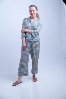 Blue Geometric Boxy Organic Cotton Matching Pyjama Set, 4 of 9