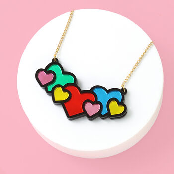 Hearts Mirrored Acrylic Necklace, 2 of 9