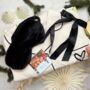 Luxury Christmas Pyjama Gift Set For Her With Eye Mask And Satin Hair Bow In Cream And Black, thumbnail 8 of 10