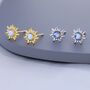 Tiny Sun Moonstone Stud Earrings In Sterling Silver, thumbnail 2 of 12