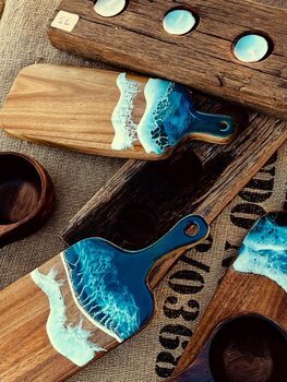 Wood And Resin Art Serving Paddle Gift For Home, Wedding Or Birthday, 2 of 4