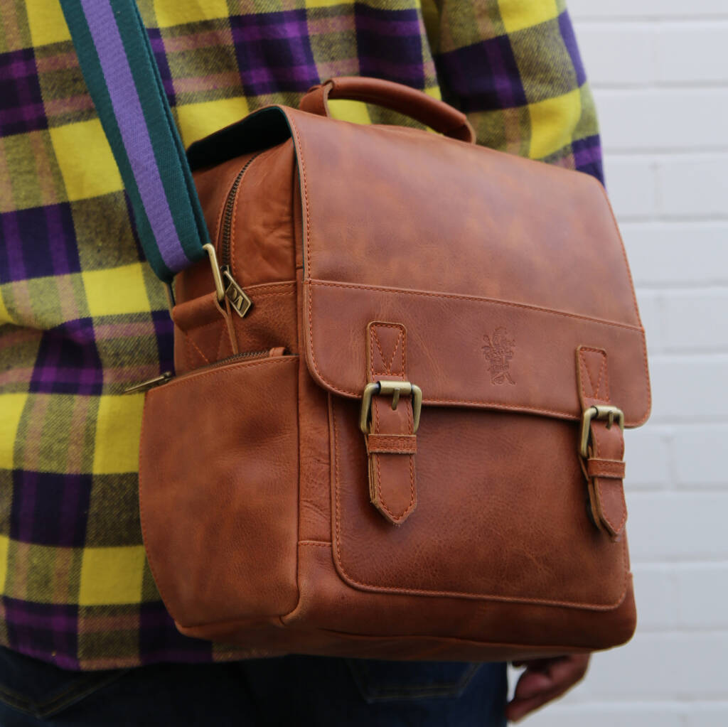 'Rigby' Personalised Leather Messenger Bag In Tan, 1 of 9