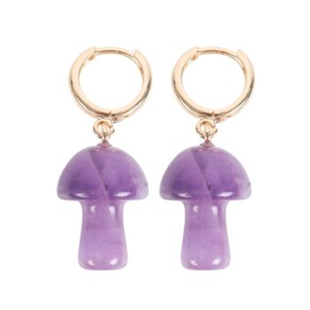 Gifts For Her Mushroom Earrings Amethyst Crystal Jewellery, 3 of 5