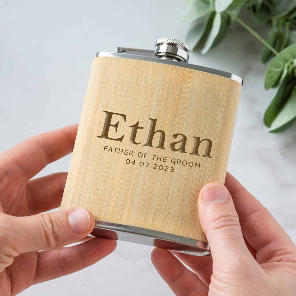 Personalised Groomsmen Best Man Bamboo Hipflasks