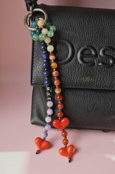 Gemstone Natural Stone Chunky Heart Beaded Bag Charm, 3 of 6