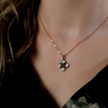 White Enamel Clover Necklace And Earring Set, 4 of 7