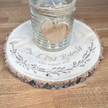 Personalised Leaves Wood Slice Table Centrepiece, 2 of 3