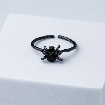 Sterling Silver Black Crystal Spider Adjustable Ring, 2 of 7