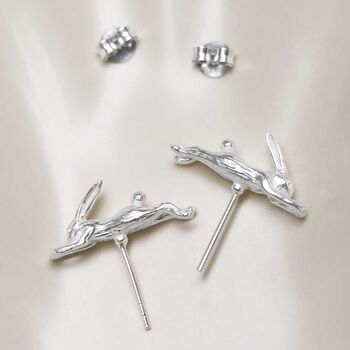 Sterling Silver Leaping Hare Stud Earrings, 5 of 7