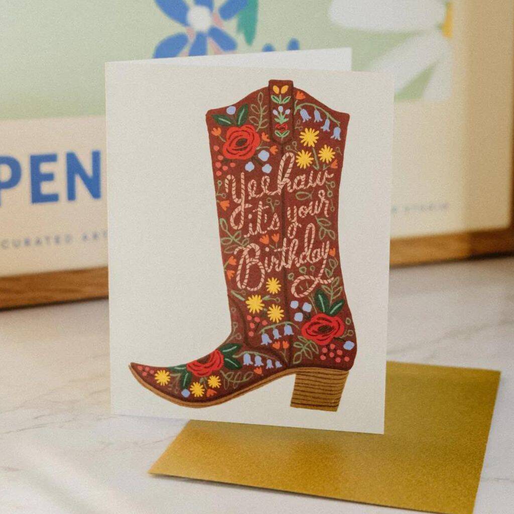 Cowboy Boot Flower Birthday Card By Ajouter Store