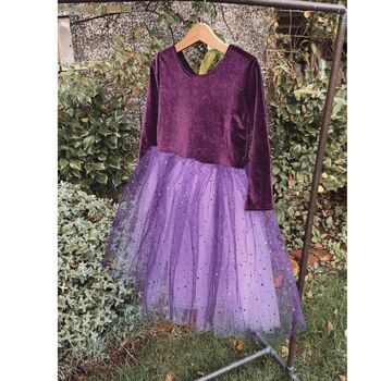 Long Sleeve Purple Velvet Sparkly Dress, 2 of 8