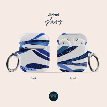 Blue Leaves Air Pod Case Whith Keychain, 3 of 6