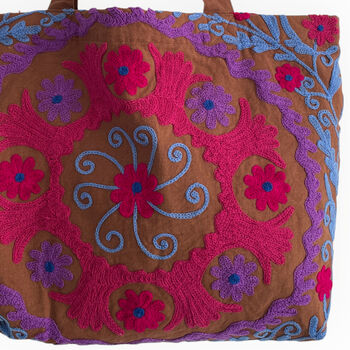 Embroidered Suzani Shoulder Bag In Brown, 8 of 11