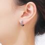 Sterling Silver Oxidised Silver Daisy Flower Chain Huggie Hoop Earrings, thumbnail 4 of 10