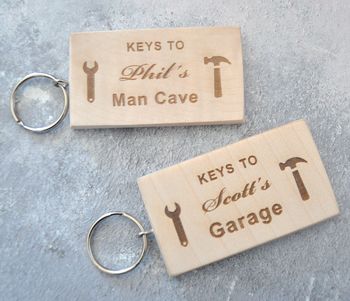 Personalised Wooden Man Cave Keyring, 2 of 4
