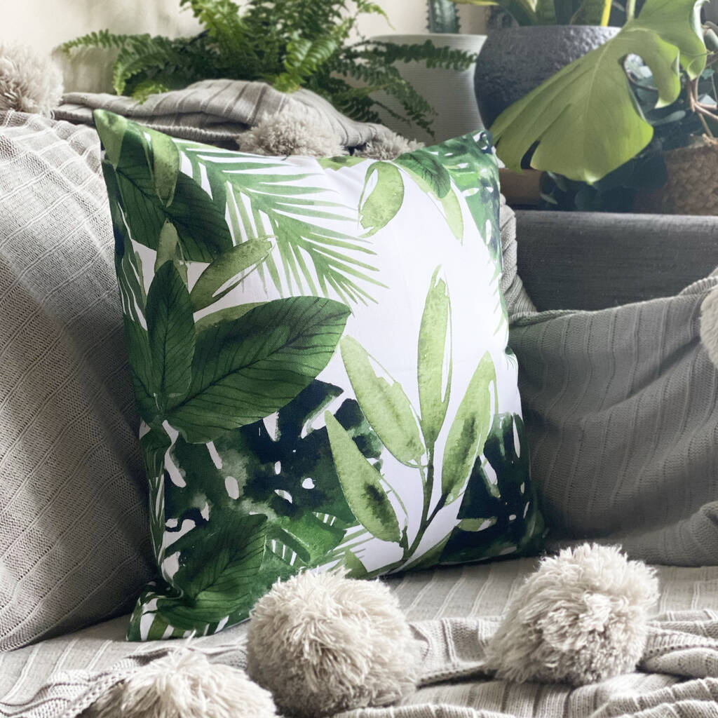 Palm Leaves Tropical Green Cushion By Elley Home 