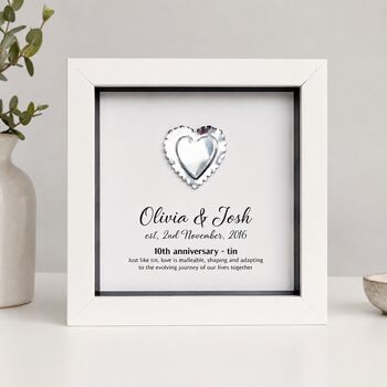 Personalised 10th Anniversary Gift Framed Tin Heart, 3 of 12